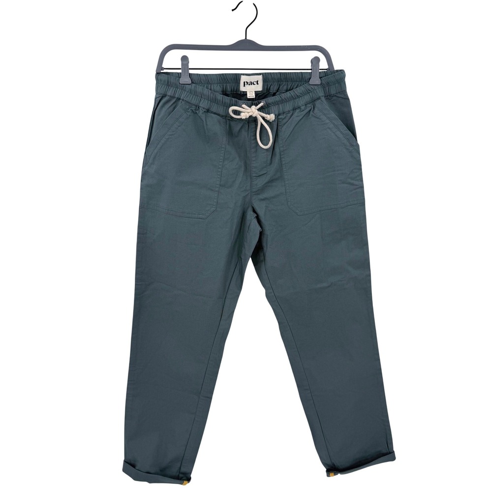 Pact Organic Daily Twill Cotton Drawstring Pants Green Large Tapered Trousers